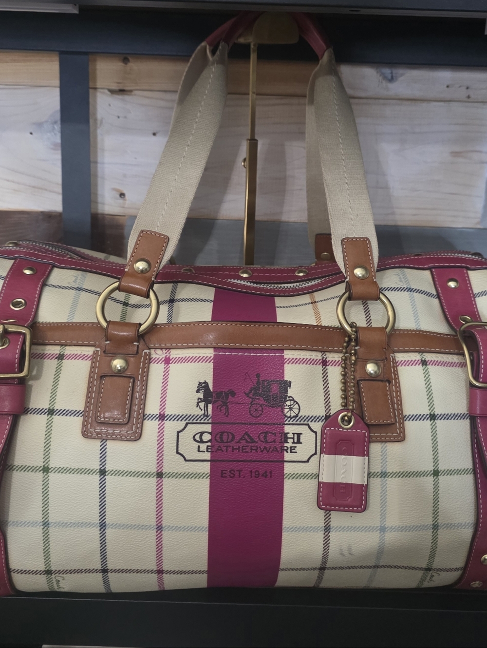 Coach Heritage Tattersall XL Duffle Travel Tote Bag Very RARE - Picture 5 of 17